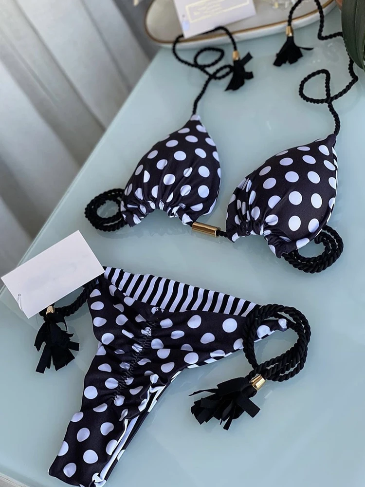 2023 Maudymosi kostiumai Seksualus Dot Spausdinti Bikini Nustatyti Moterų maudymosi kostiumėlį Tvarstis Push Up Plaukti 2 vnt Biquini Brazilijos Paplūdimio Maudymosi Kostiumas - 0
