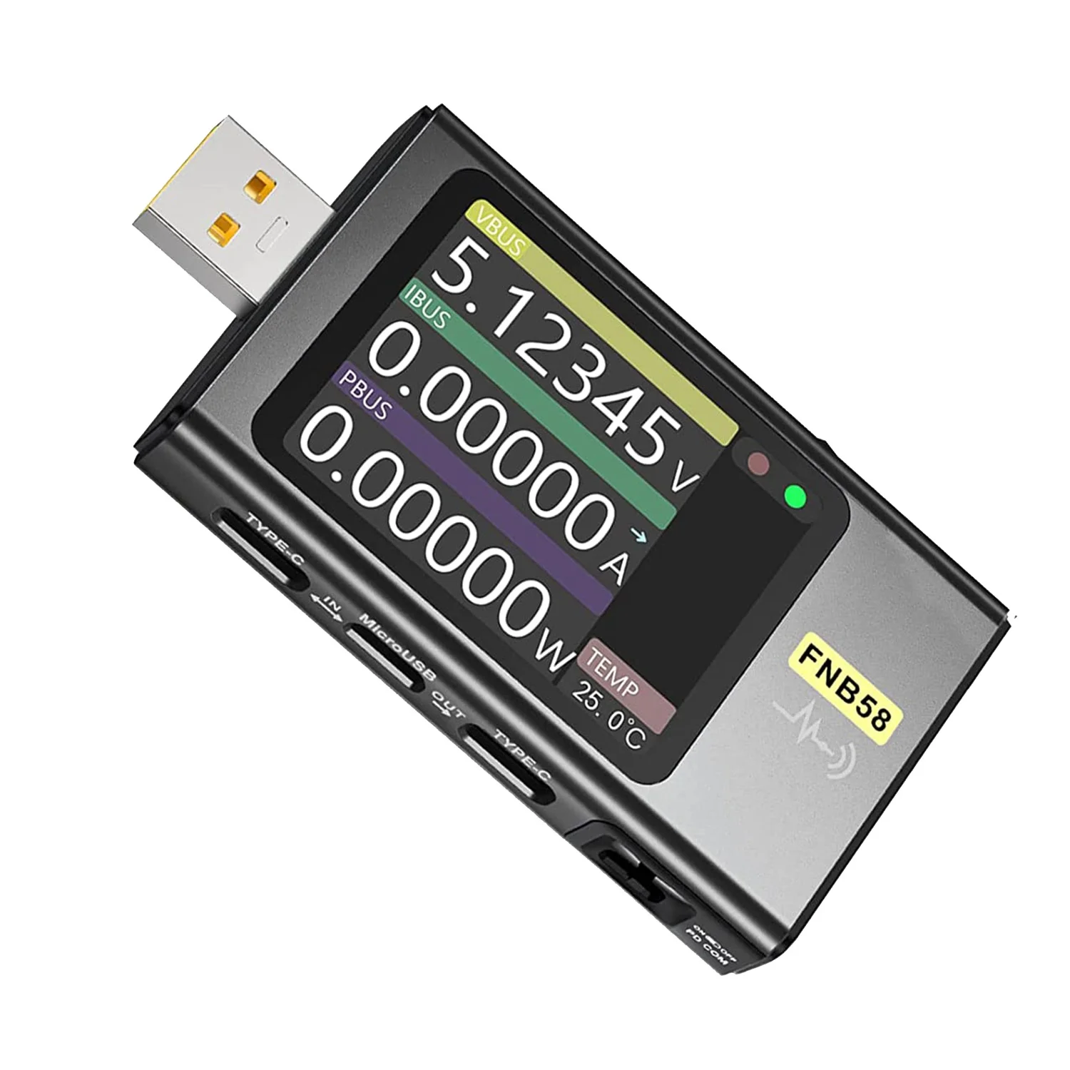 FNB58 USB Testeris, Skaitmeninis Voltmeter Srovės Testeris USB Tipo C spartusis įkrovimas Protokolas Galios PD Sukelti Aptikimo Max 7A - 0