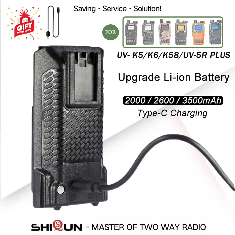 UV K5 Baterija Quansheng UV-K58 Storesnis Li-ion Tipo Baterija-C Įkroviklio 2000/2600/3500mAh UV5R Plius UV-K6 Radijo Baterijos Pakeitimas - 0