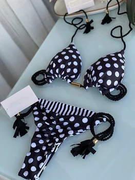 2023 Maudymosi kostiumai Seksualus Dot Spausdinti Bikini Nustatyti Moterų maudymosi kostiumėlį Tvarstis Push Up Plaukti 2 vnt Biquini Brazilijos Paplūdimio Maudymosi Kostiumas
