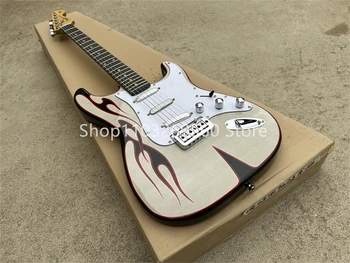 2023 naujas! ! Sidabrinė Liepsna lipdukas ST elektrinė gitara, kieto kūno, raudonmedžio fingerboard, balta PickGuard,SSS pikapas