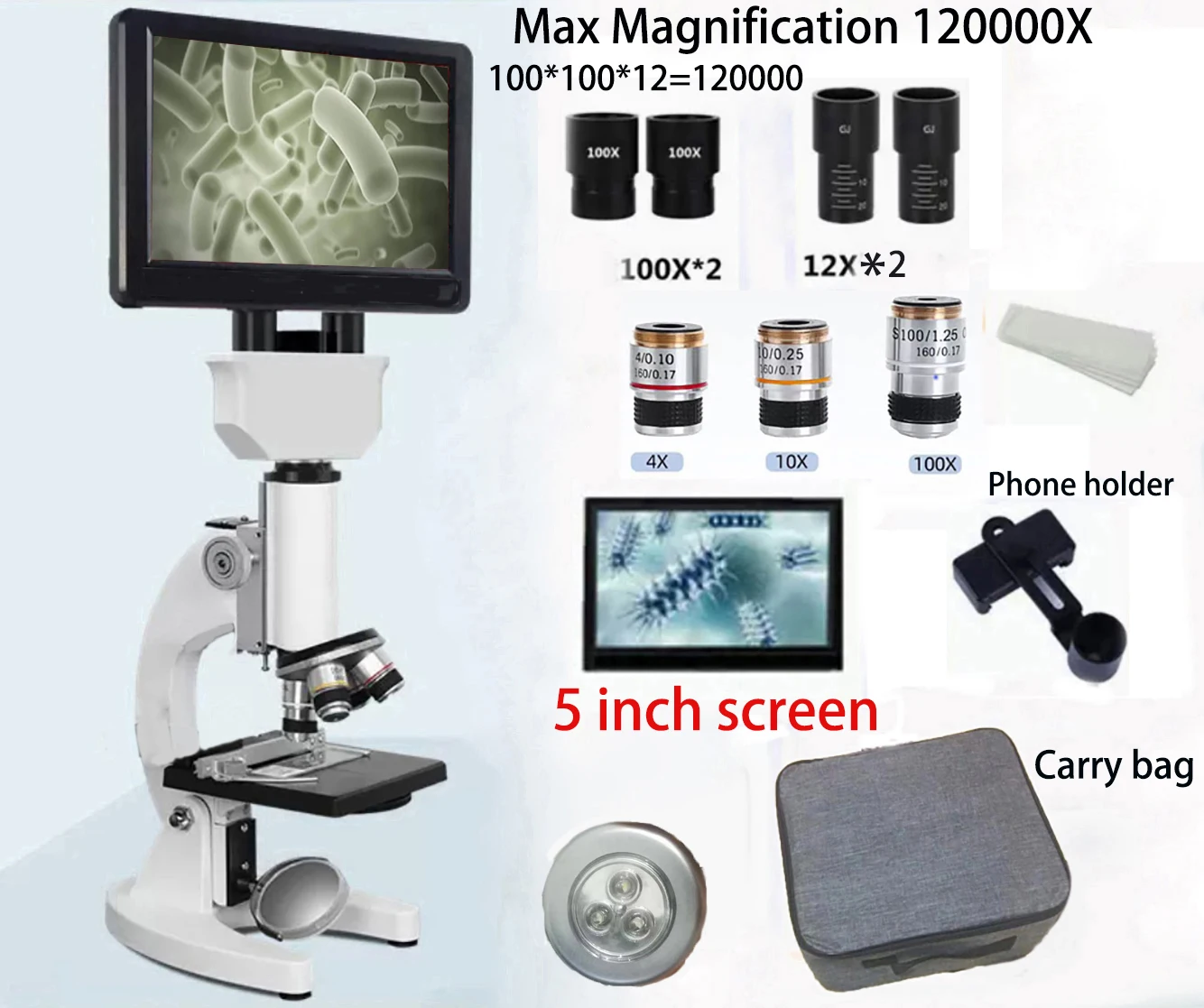 Biologinis Mikroskopas IPS Ekranas 120000X Skaitmeninis Mikroskopas su 7