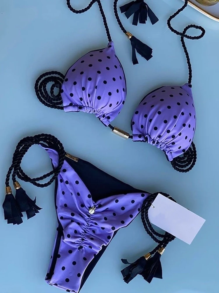 2023 Maudymosi kostiumai Seksualus Dot Spausdinti Bikini Nustatyti Moterų maudymosi kostiumėlį Tvarstis Push Up Plaukti 2 vnt Biquini Brazilijos Paplūdimio Maudymosi Kostiumas - 4