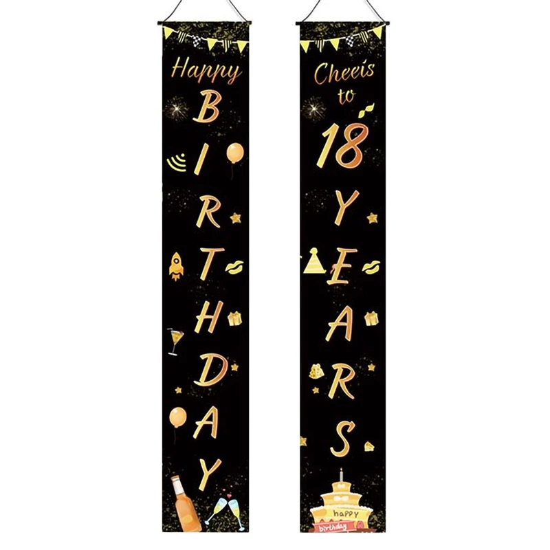 18-ojo Gimtadienio Baneriai Juodojo Aukso Blizgučiai Gimtadienio Dekoracijas Prekių gimtadienio Šventė Sveiki Veranda Ženklas - 4