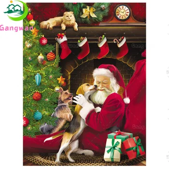 5D diamond siuvinėjimo pilnas ekranas mielas šunelis diamond tapybos Santa Claus ir kalėdų vaikams, naujų metų dovana mozaikos dekoras