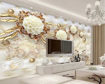 Beibehang Sienos popierius prabangus aukso baltos gėlės minkštas krepšys kamuolys papuošalai foną namų puošybai kambarį tapetai