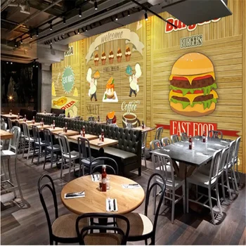Custom Hamburger pica Sienos Popieriaus 3D Mėsainiai Vakarų Greito Maisto Restoranas Fono Sienos Freskos Tapetai, 3D Užkandžių Baras Vištiena
