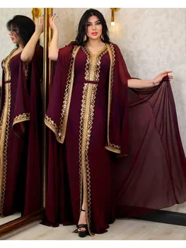 Elegantiškas Musulmonų Abaja Moterų Suknelę 2 dalių Komplektas Šifono Apsiaustu Caftan Indijos Šalis Suknelės Blizgančiais Kinono Skraiste, Vestidos Abayas