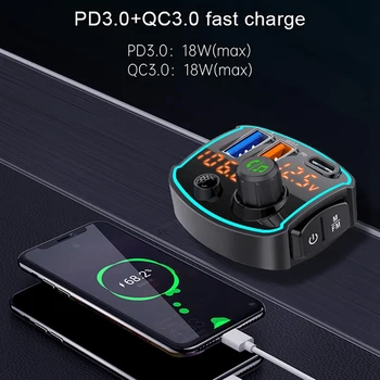 FM Siųstuvas Bluetooth 5.0 Automobilių MP3 Grotuvas, Bevielis Automobilinio Rinkinio Su Tipas-C PD QC3.0 Greitai Įkrauti 
