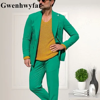 Gwenhwyfar Boutique (Švarkas + Kelnės) Vyrų didžiosios Britanijos Stiliaus Elegantiškas Mados High-End Paprastas Atsitiktinis Džentelmenas Geriausią Vyro Kostiumas Du-P