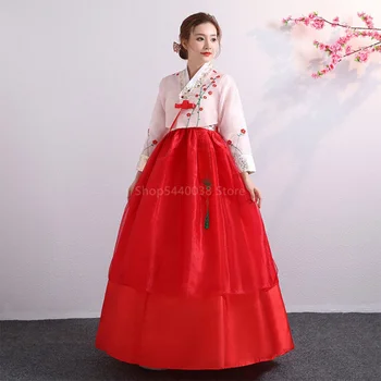 Hanbok Moterų korėjiečių Tradicinių Kostiumų Mažumų Rūmų Veiklos Audito Drabužius Gėlių Naujųjų Metų Vestuves Šokių Suknelė