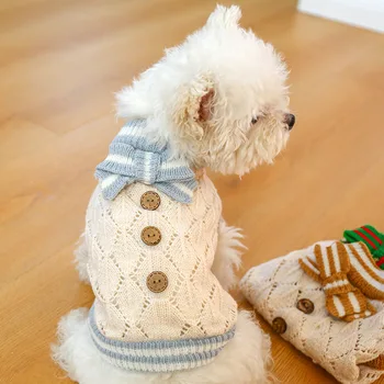 Mažų Šunų Pet Megztinis Naujas Rudens/žiemos Šiltas Medienos Mygtuką Lankas Šunų Drabužių Katė Drabužių Tuščiaviduriai Mezgimo Šuo Megztinis Šunų Reikmenys