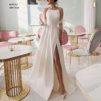 Naujas Atvykimo Satino Dramblio Kaulo Seksualus Vestuvių Suknelė 2023 Aukštos Ritininės Chalatai Sukienki Vestido De Casamento Ilgos Suknelės Chalatas De Mariee
