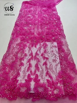 Prabangių Mados Unikalaus Dizaino, Aukščiausios Kokybės, Rankų darbo 3D Siuvinėjimas Karoliukais net nėriniai Su Blizgančiais prancūzų Stiliaus Vestuvinių Suknelių
