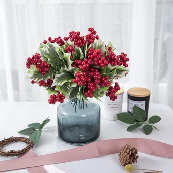 Pupelių Filialas Kalėdų Uogų Modeliavimas Gėlių Pupelės Raudonos Spalvos Netikrą Pupelių Vestuvių Šilko Gėlių Šalies Namų Puošybai