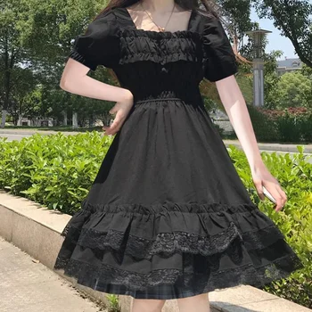 Vasaros Black Girl Dress Sluoksniuotos Rankovėmis Lolita Mini Suknelės Harajuku Kasdien Šalies Moterų Elegantiškas Drabužiai S Iki Xxl
