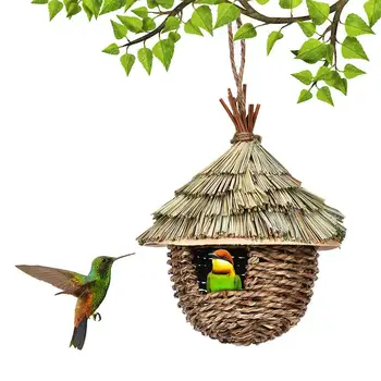 Žavinga Dekoratyvinis Hummingbird Namas Rankomis austi Pakabinti Šiaudų Lizdą Natūralios Žolės Pakabinti Paukščių Sodo Kiemo Vejos Biuro Patalpų